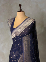 Navy Blue Banarasi Georgette Saree - PBRH2B