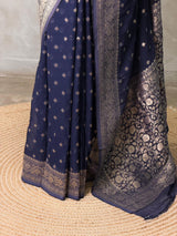 Navy Blue Banarasi Georgette Saree - PBRH2B