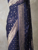 Navy Blue Banarasi Georgette Saree - PBRH2B