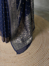 Navy Blue Banarasi Georgette Saree - PBRH2B