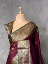Maroon and green silk saree -BSP30C