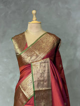 Rust Orange and Green silk saree -BSP30D