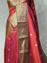 Rust Orange and Green silk saree -BSP30D