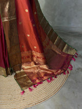 Rust Orange and Green silk saree -BSP30D