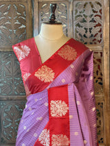 Lavender and red pure soft silk saree - PSOFTD6E