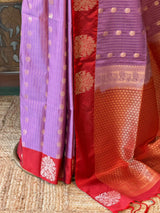 Lavender and red pure soft silk saree - PSOFTD6E