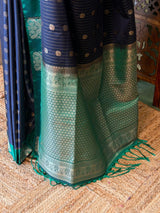 Blue and green pure soft silk saree - PSOFTD6B