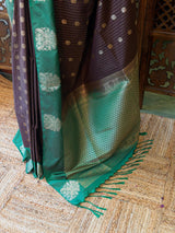 Brown and green pure soft silk saree - PSOFTD6C