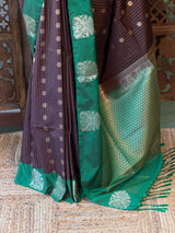 Brown and green pure soft silk saree - PSOFTD6C