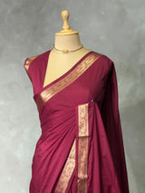 Deep Wine Semi mysore crepe Silk Saree - PBRMJ2H