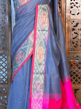 Grey and Pink Handloom silk cotton saree - PBRMH1G