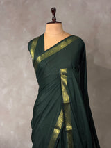 Bottle green Semi mysore crepe Silk Saree - PBRMJ3G
