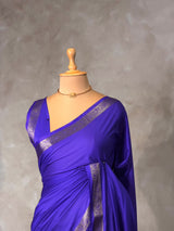 Royal blue Semi mysore crepe Silk Saree - PBRMJ3c
