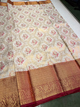 Off white and maroon Tissue Kanchipuram saree- PBRIDEK3C