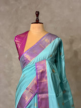 Blue and Magenta semi kanchipuram soft silk saree - PSSN199M