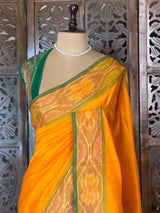 Yellow and Green Handloom silk cotton saree - PBRMH1F