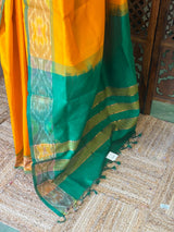 Yellow and Green Handloom silk cotton saree - PBRMH1F