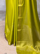 Parrot green Semi mysore crepe Silk Saree - PBRMJ3B