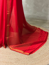 Red Semi mysore crepe Silk Saree - PBRMJ3