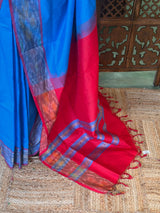 Blue and Rani Handloom silk cotton saree - PBRMH1E