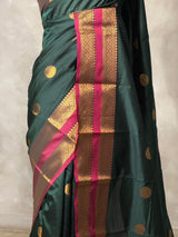 Bottle Green and Magenta semi kanchipuram soft silk saree - PSSN199K