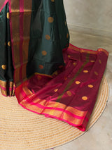 Bottle Green and Magenta semi kanchipuram soft silk saree - PSSN199K
