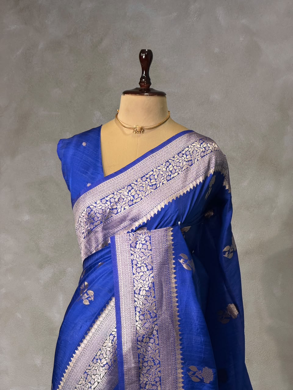 Royal Blue banarasi semi tusser Silk Saree - PBRMM1E