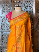 Yellow and Rani Pink Handloom silk cotton saree - PBRMH1C