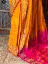 Yellow and Rani Pink Handloom silk cotton saree - PBRMH1C
