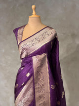 Violet banarasi semi tusser Silk Saree - PBRMM1