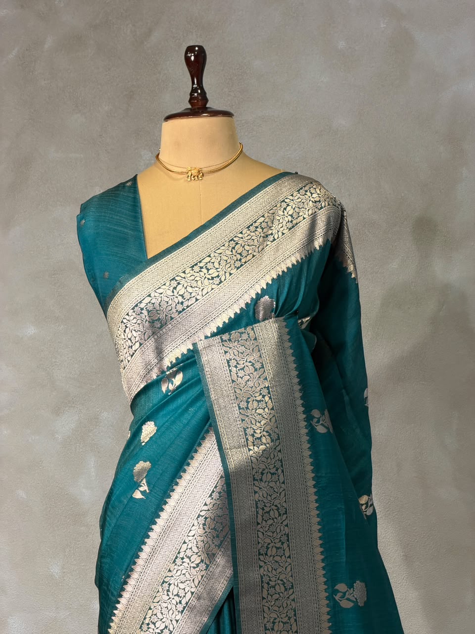 Peacock blue banarasi semi tusser Silk Saree - PBRMM1D