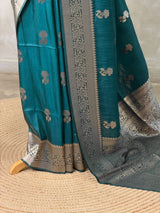 Peacock blue banarasi semi tusser Silk Saree - PBRMM1D