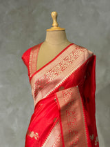 Red banarasi semi tusser Silk Saree - PBRMM1C