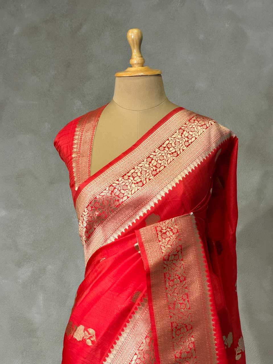 Red banarasi semi tusser Silk Saree - PBRMM1C