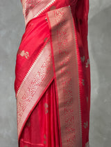 Red banarasi semi tusser Silk Saree - PBRMM1C