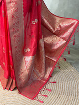 Red banarasi semi tusser Silk Saree - PBRMM1C
