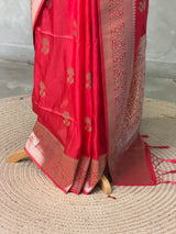 Red banarasi semi tusser Silk Saree - PBRMM1C