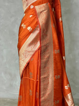 Rust Orange banarasi semi tusser Silk Saree - PBRMM1B