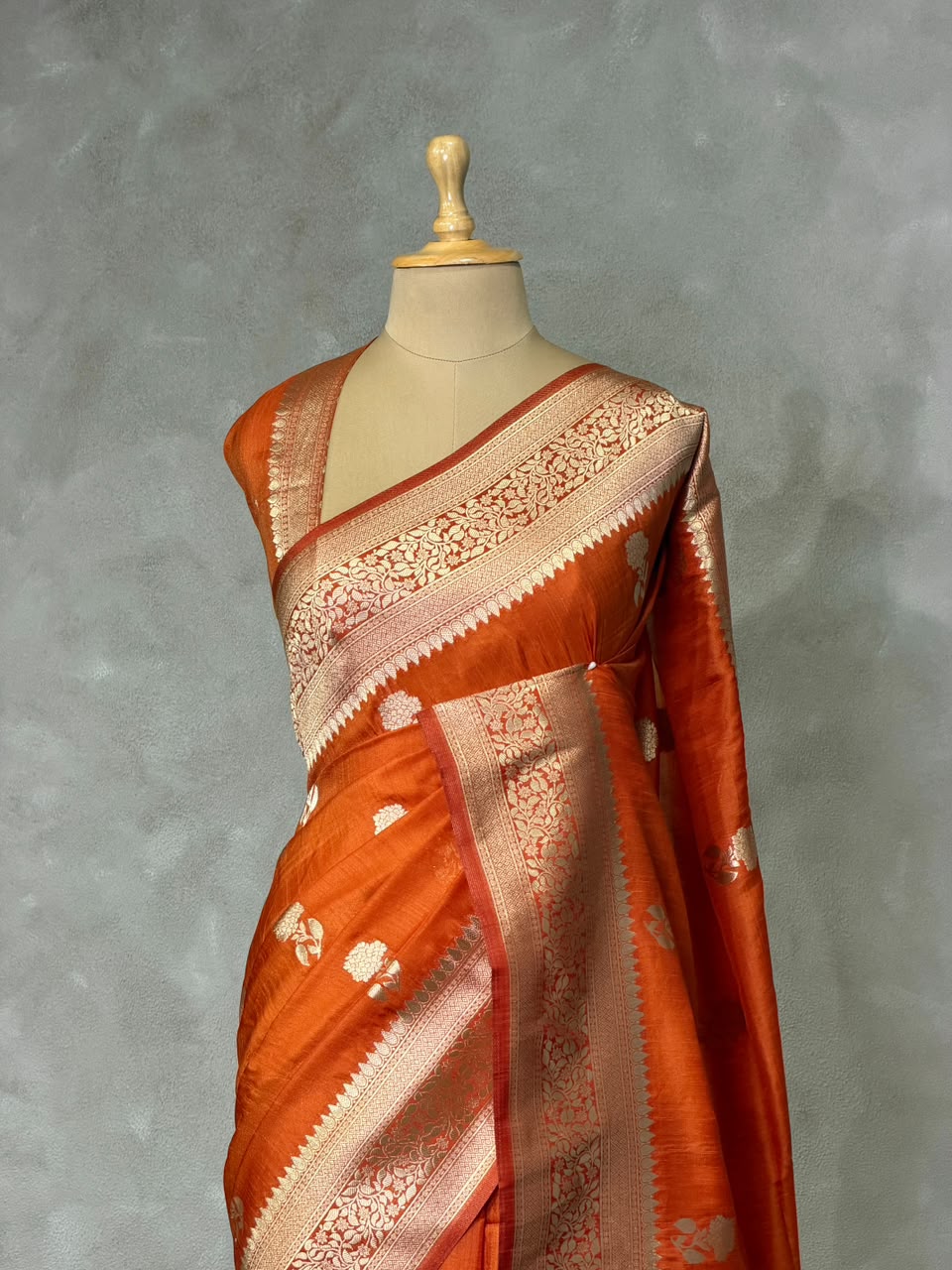 Rust Orange banarasi semi tusser Silk Saree - PBRMM1B