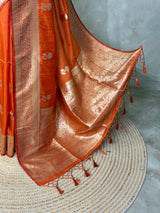 Rust Orange banarasi semi tusser Silk Saree - PBRMM1B