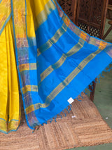 Lime yellowPink Handloom silk cotton saree - PBRMH1B
