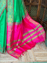 Parrot Green and Rani Pink Handloom silk cotton saree - PBRMH1A