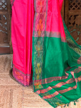 Rani Pink and Green Handloom silk cotton saree - PBRMH1