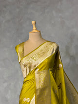 Olive Green banarasi semi tusser Silk Saree - PBRMM1A