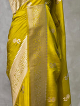 Olive Green banarasi semi tusser Silk Saree - PBRMM1A