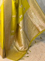 Olive Green banarasi semi tusser Silk Saree - PBRMM1A