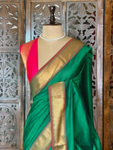 Green and rani Pink Handloom silk cotton saree - PBRMH2C