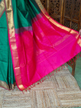 Green and rani Pink Handloom silk cotton saree - PBRMH2C