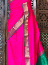 Rani Pink and Green Handloom silk cotton saree - PBRMH2B