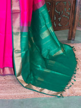 Rani Pink and Green Handloom silk cotton saree - PBRMH2B